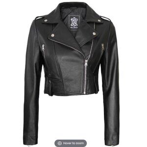 Women's Black Cropped Leather Biker Jacket - Moto Style